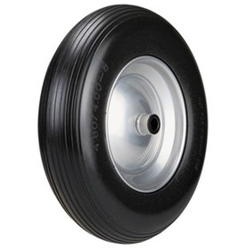 Knochenmuß Komplettrad 4.00-8 Vollgummi Rille auf Stahlfelge 2.50Ax8 D:25 NL90 Silber