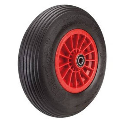 Knochenmuß Komplettrad 4.00-8 PU Rille / Kunststoff-Felge: 2.50Ax8 D:20 NL75 Rot