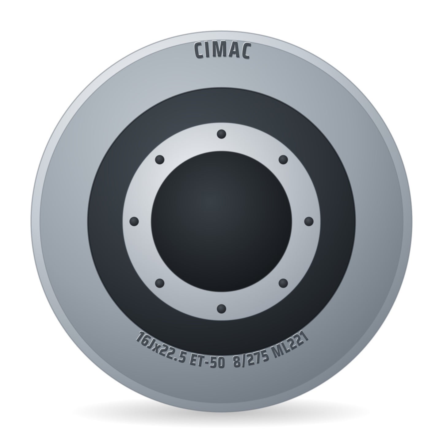 Cimac Stahlfelge 16.00x22.5 Zoll 8/275/221 ET-50 A225169912 A3 Silber RAL9006