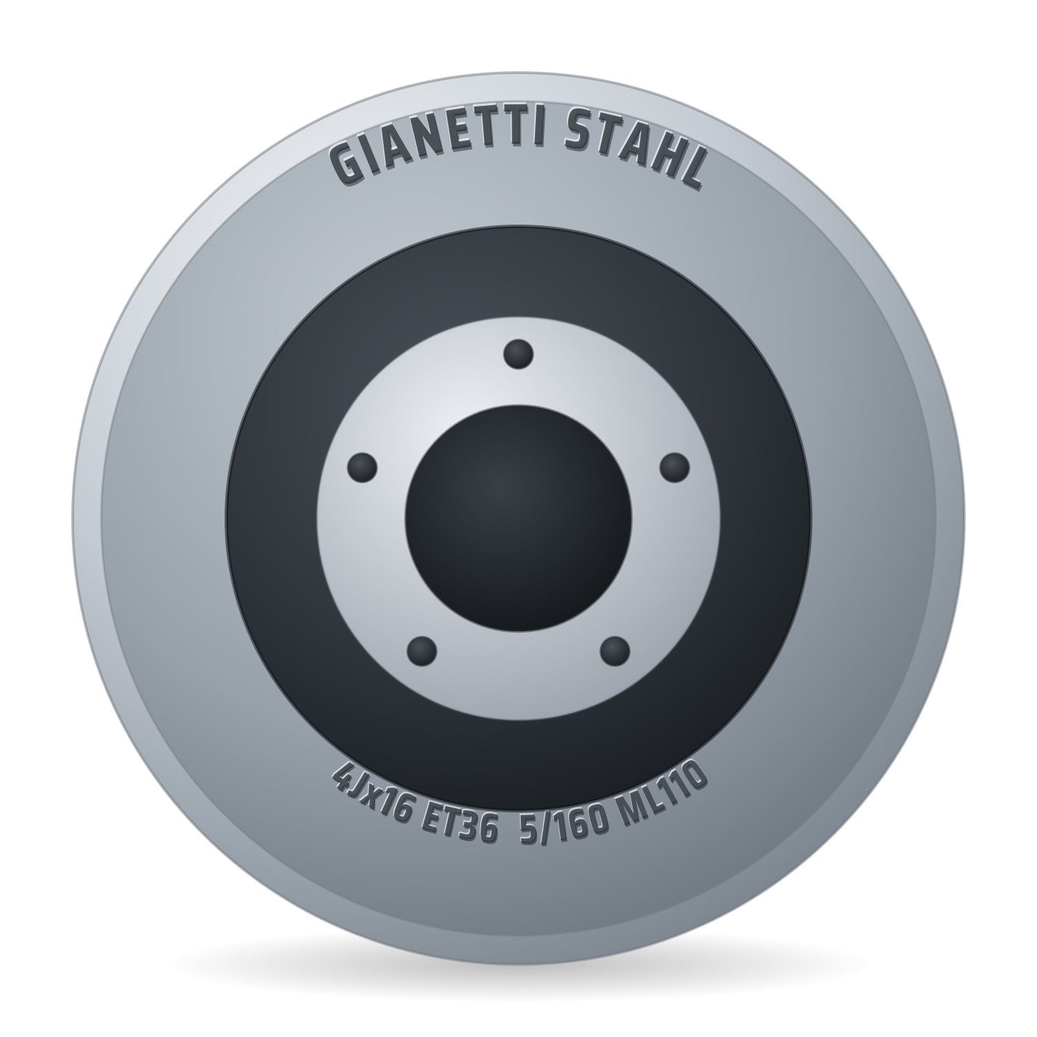 Gianetti Stahl Stahlfelge 4.00x16 Zoll 5/160/110 ET36 31610177 E1 Silber RAL9006