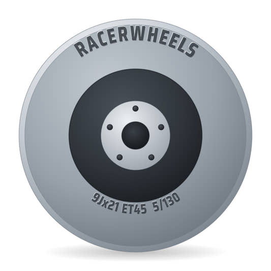 RacerWheels Radius Schwarz Glänzend Verblendung Poliert Racer Felge 9x21 Zoll ET45 LK 5x130