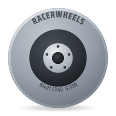 RacerWheels Radius Schwarz Glänzend Verblendung Poliert Racer Felge 9x21 Zoll ET45 LK 5x130