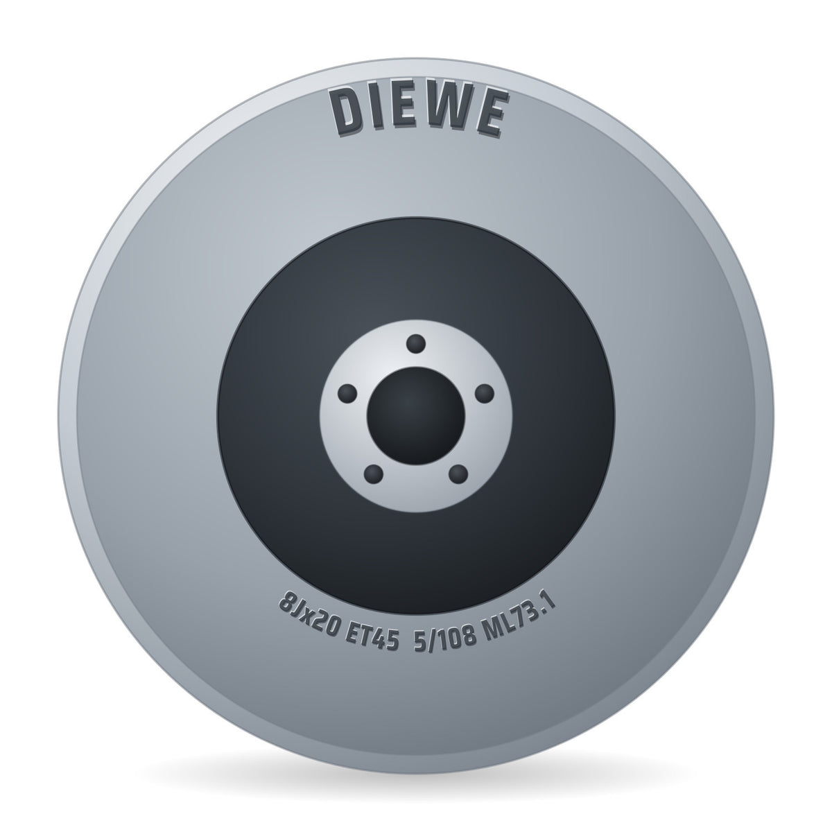 Diewe Dominar glossy black Alufelge 8x20 Zoll ET45 LK 5x108 ML73.1